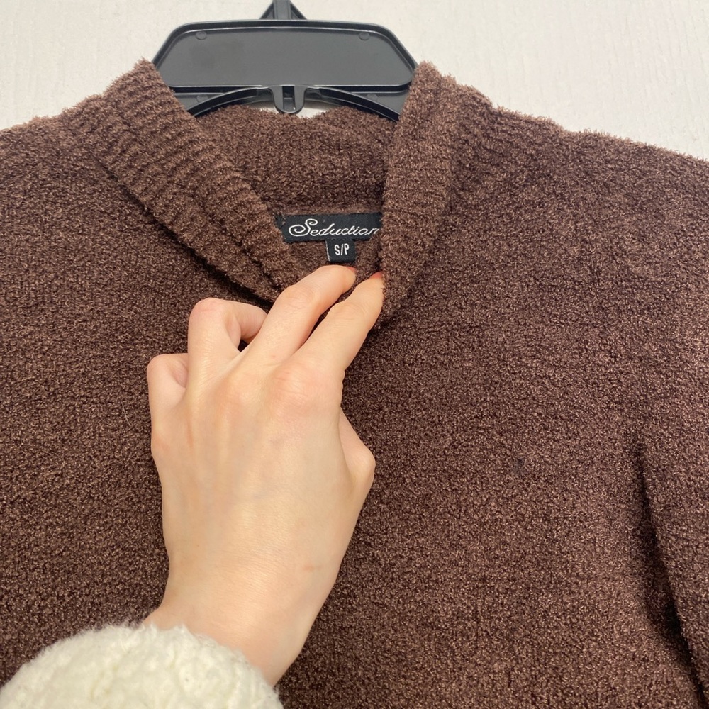 Fuzzy knit long sleeved turtleneck pullover